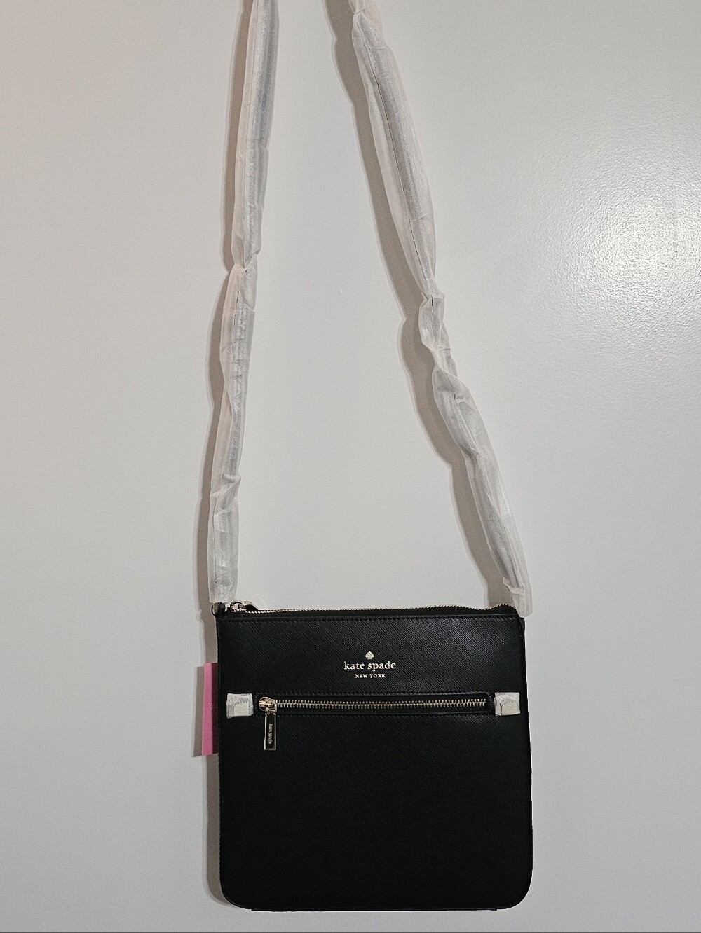 Kate Spade Black Leather Crossbody with Front Zip